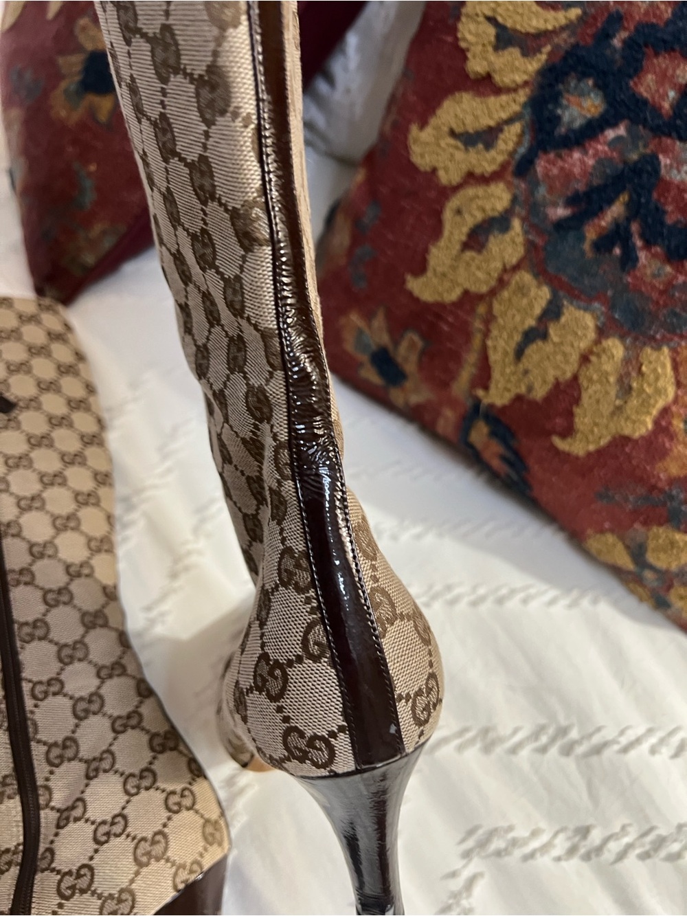 Gucci Brown GG Canvas Knee-High Heeled Boots - Picture 5 of 8